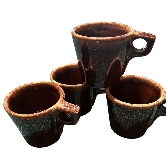 Vintage Hull Oven Proof USA Coffee Mugs Set Of 4 Brown Glazed Ceramic Retro Kitc - Picture 4 of 7